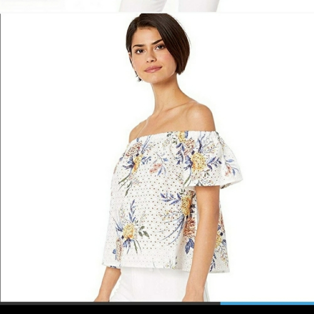 BB Dakota Off the Shoulder Floral Eyelet Top
